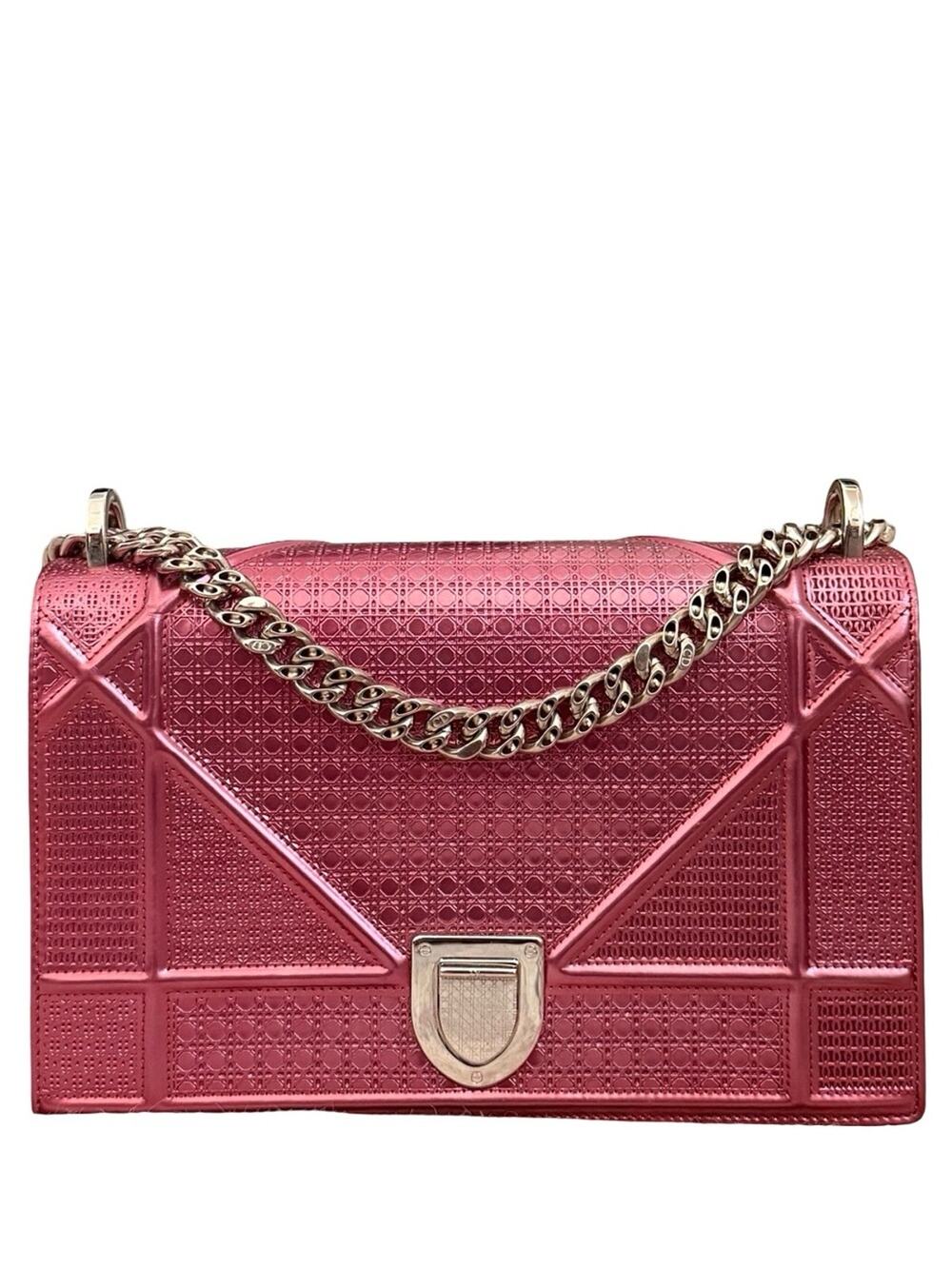 Christian Dior Diorama Rose Metallic Embossed Leather Crossbody Bag